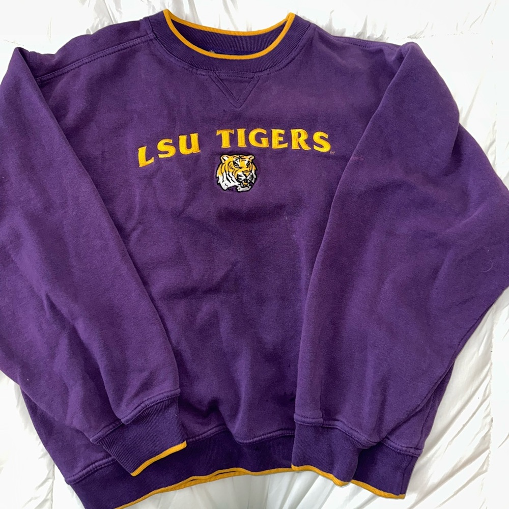 Vintage NCAA Red Oak LSU Tigers Embroidered Crew Sweatshirt Small Medium